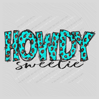 Howdy Sweetie Doodle Marbled Leopard Glitter in Turquoise Digital Design, PNG