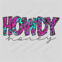 Howdy Honey Doodle Marbled Leopard Glitter in Turquoise & Pink Digital Design, PNG