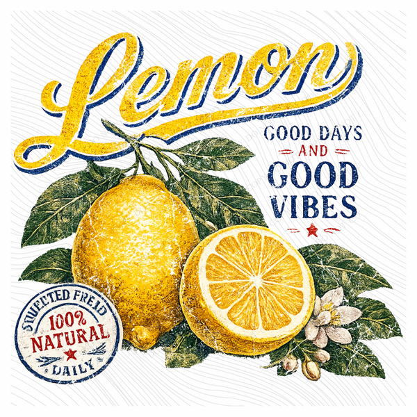Lemon Good Days & Good Vibes Retro Distressed Digital Design, PNG