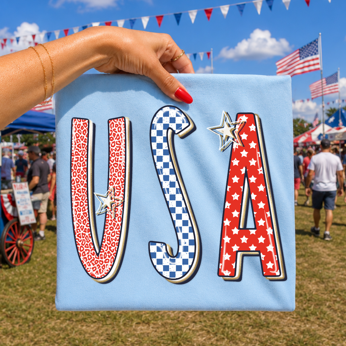 USA Leopard, Checkers, Stars & Glitter Patriotic Digital Design, PNG