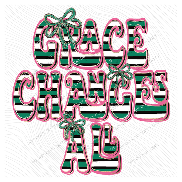 Grace Changes All Retro Stripes, Bows & Foil Digital Design, PNG