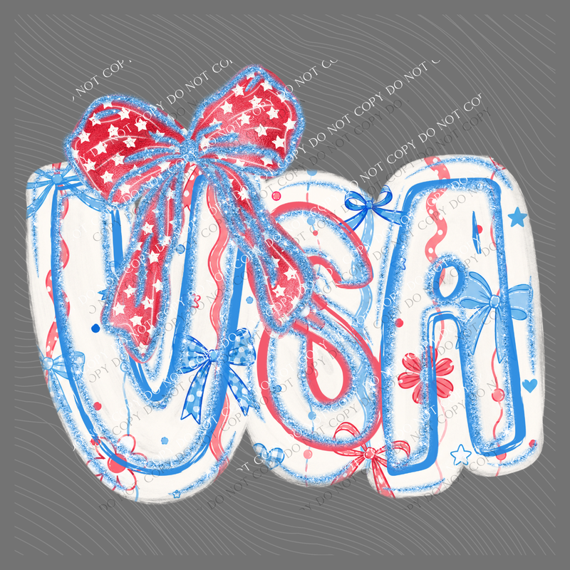 USA Glitter and Bows Patriotic Digital Design, PNG