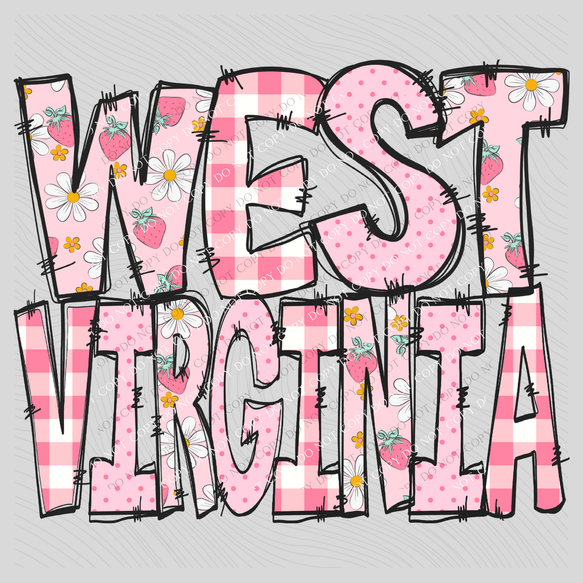 West Virginia Strawberry Doodle Patch Digital Design, PNG