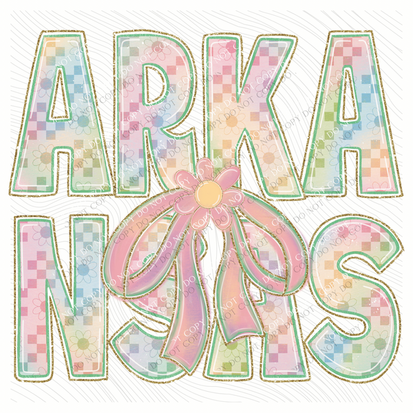 Arkansas Daisy Bows and Checkers Pastel Chalk Digital Design, PNG