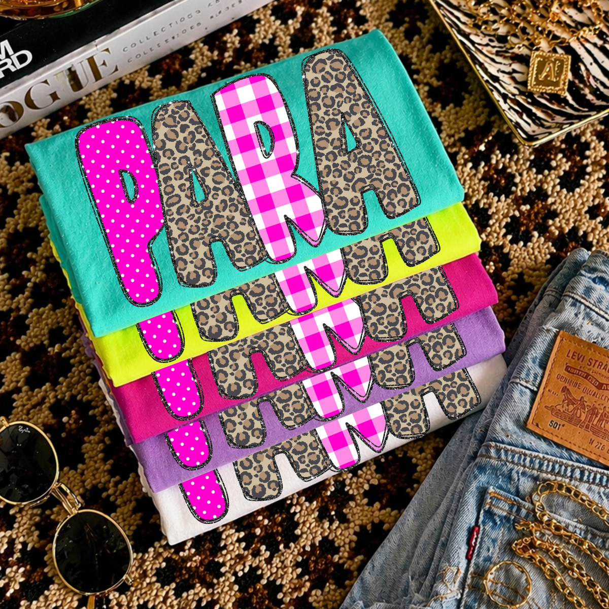 PARA Leopard Glitter, Gingham & Dot in Bright Pink Digital Design, PNG