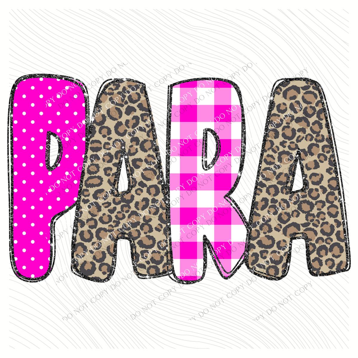PARA Leopard Glitter, Gingham & Dot in Bright Pink Digital Design, PNG