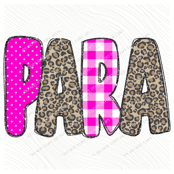 PARA Leopard Glitter, Gingham & Dot in Bright Pink Digital Design, PNG