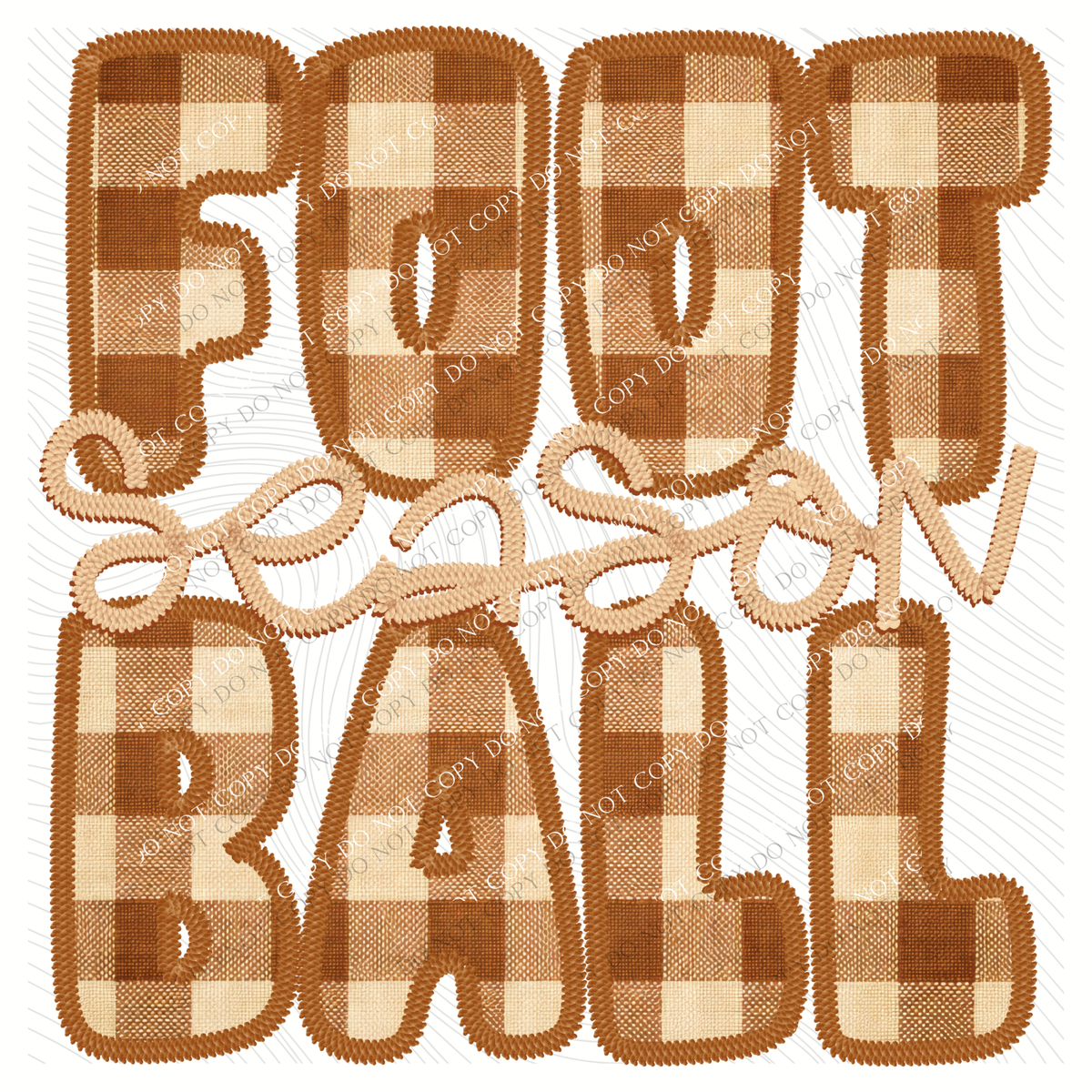 Football Season Brown Gingham & Stitches Digital Design, PNG