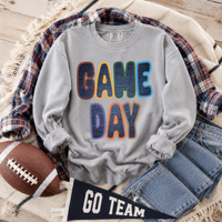 Game Day Dark Denim & Colorful Stitches Digital Design, PNG