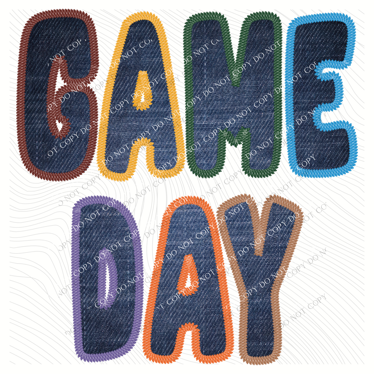 Game Day Dark Denim & Colorful Stitches Digital Design, PNG