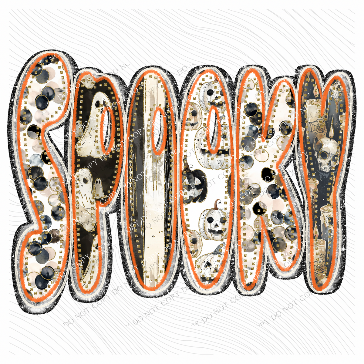 Spooky Glitter, Ghost & Skulls Halloween Digital Design, PNG