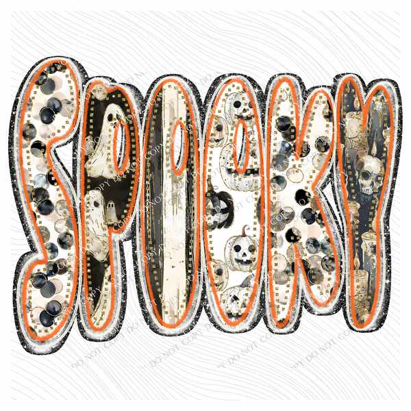 Spooky Glitter, Ghost & Skulls Halloween Digital Design, PNG