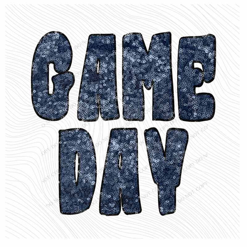 Game Day Retro Faux Sequin with Outline Digital Design in Columbia Navy & Black, PNG