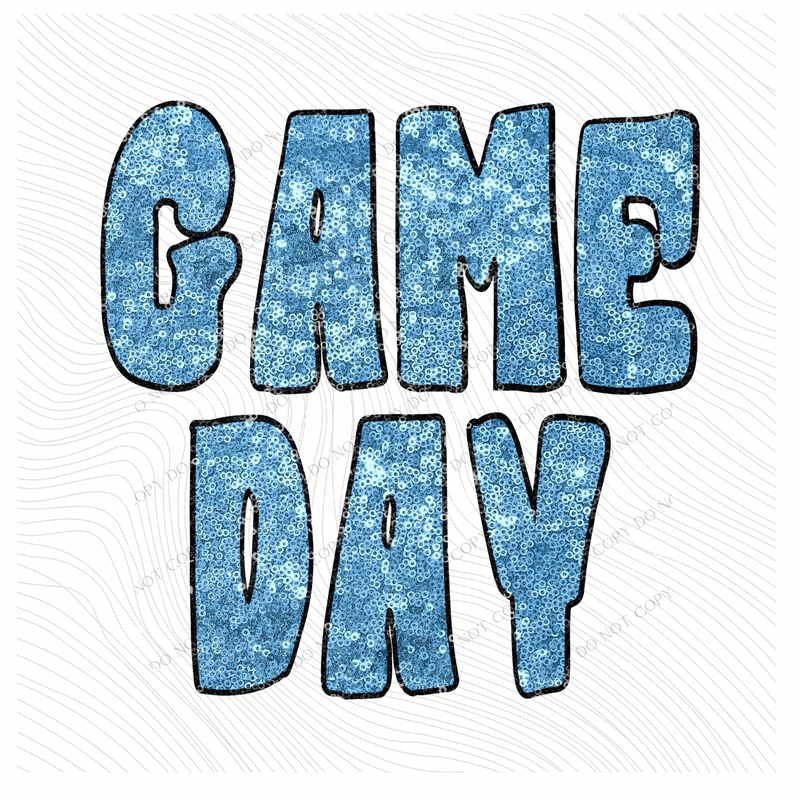 Game Day Retro Faux Sequin with Outline Digital Design in Columbia Blue & Black, PNG