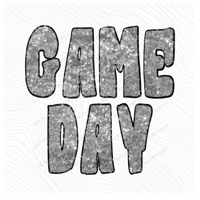 Game Day Retro Faux Sequin with Outline Digital Design in Silver & Black, PNG
