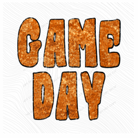 Game Day Retro Faux Sequin with Outline Digital Design in Orange & Black, PNG