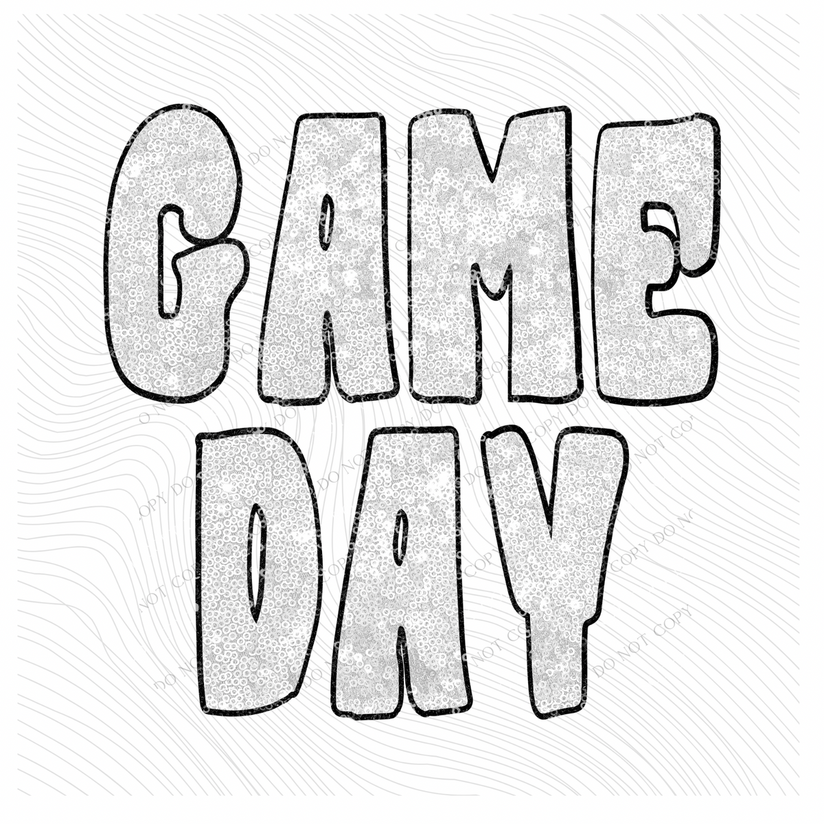 Game Day Retro Faux Sequin with Outline Digital Design in White & Black, PNG