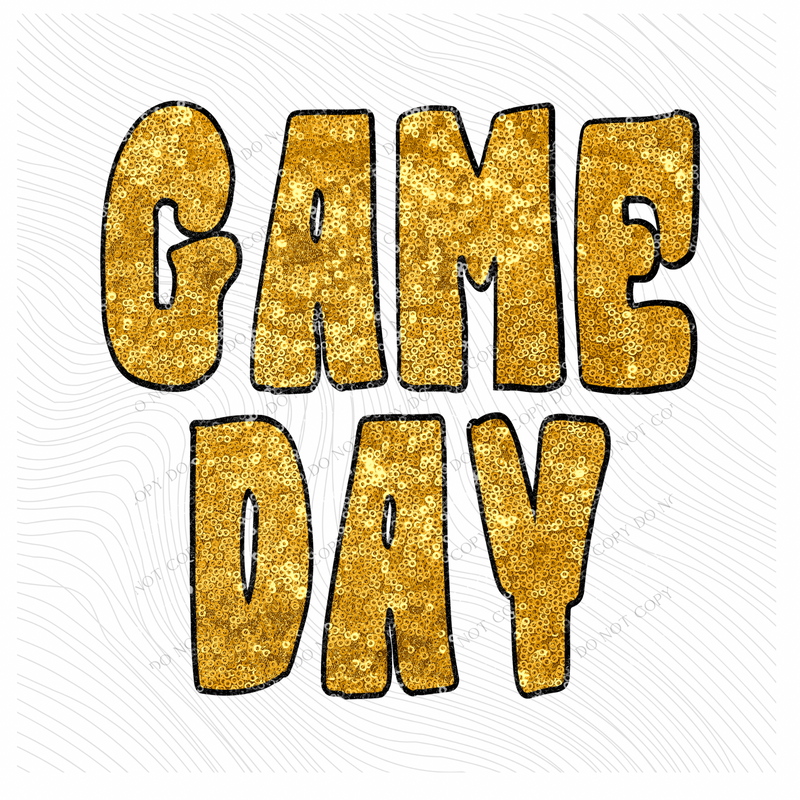 Game Day Retro Faux Sequin with Outline Digital Design in Yellow Gold & Black, PNG