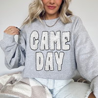 Game Day Retro Faux Sequin with Outline Digital Design in White & Black, PNG