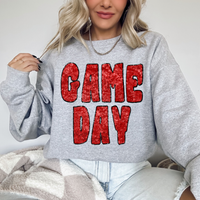 Game Day Retro Faux Sequin with Outline Digital Design in Red & Black, PNG