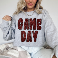 Game Day Retro Faux Sequin with Outline Digital Design in Maroon & Black, PNG