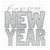 Happy New Year Faux Embroidery Ombré Glitter in Silver Digital Design, PNG