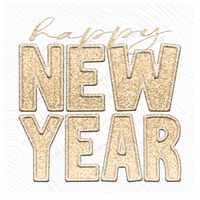 Happy New Year Faux Embroidery Ombré Glitter in Gold Digital Design, PNG