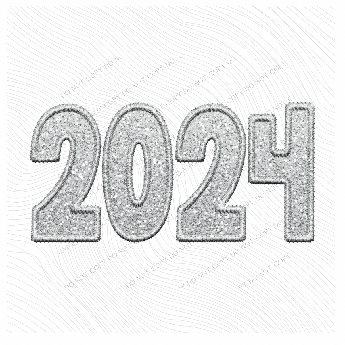 2024 Faux Embroidery Ombré Glitter in Silver Digital Design, PNG