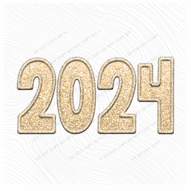 2024 Faux Embroidery Ombré Glitter in Gold Digital Design, PNG