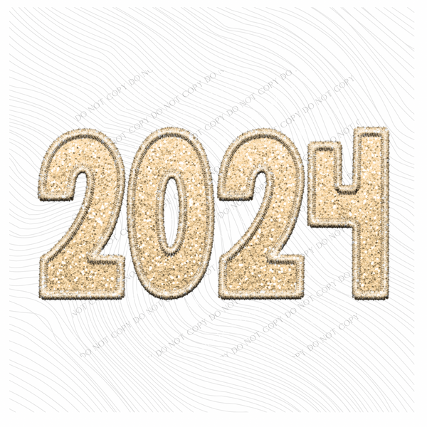 2024 Faux Embroidery Ombré Glitter in Gold Digital Design, PNG