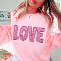 Love Faux Embroidery Ombré Glitter in Pink Digital Design, PNG