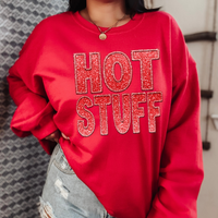 Hot Stuff Faux Embroidery Ombré Glitter in Red Digital Design, PNG