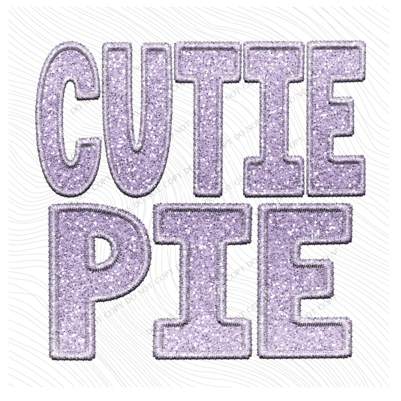 Cutie Pie Faux Embroidery Ombré Glitter in Purple Digital Design, PNG
