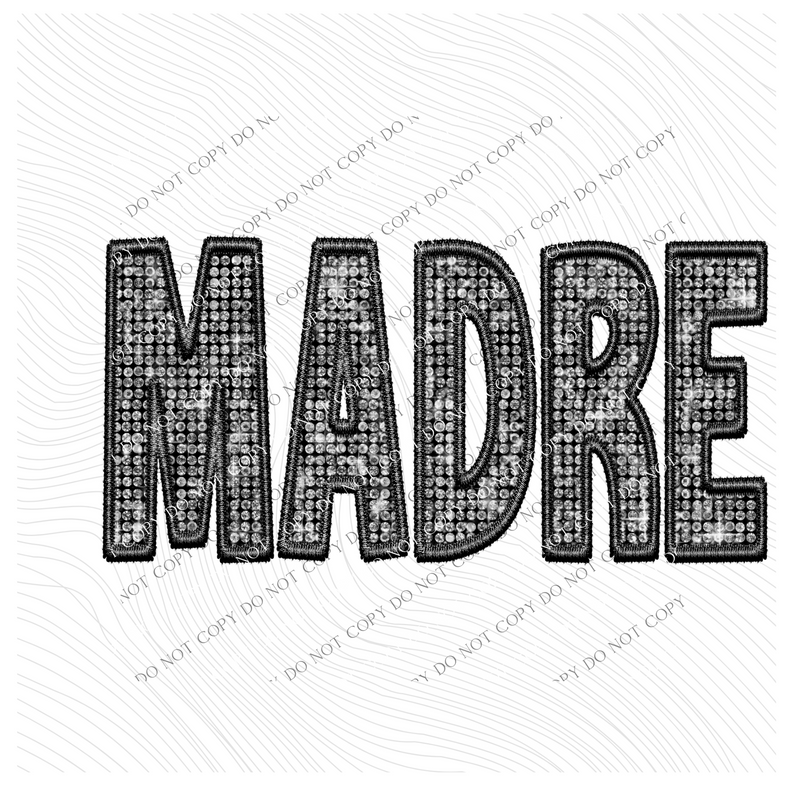 Madre Faux Embroidery Diamonds Bling in Black Digital Design, PNG