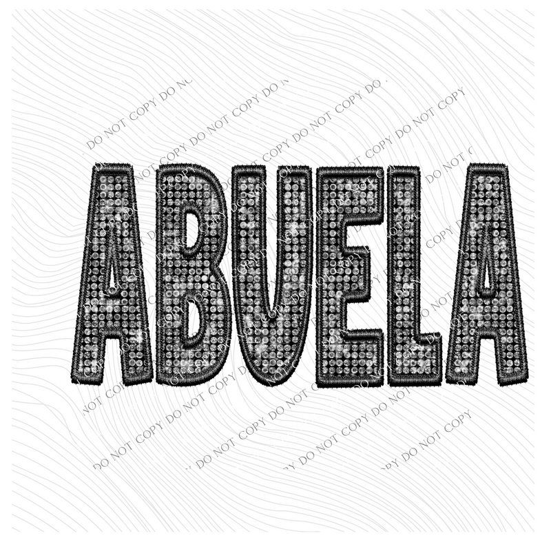 Abuela Faux Embroidery Diamonds Bling in Black Digital Design, PNG