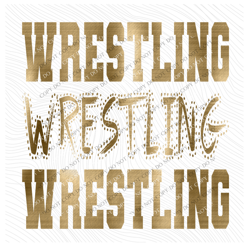 Wrestling Varsity Polka Dot Texture Foil Gold Digital Design, PNG
