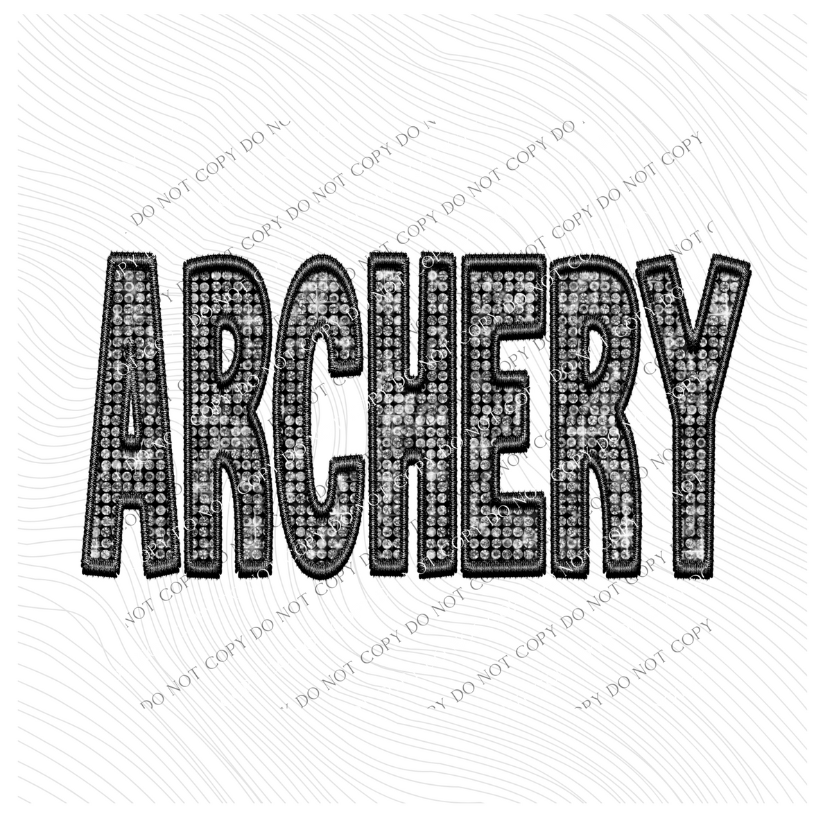 Archery Faux Embroidery Diamonds Bling in Black Digital Design, PNG