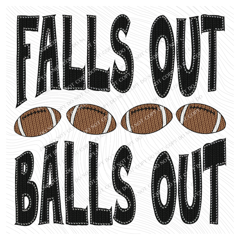 Falls Out Balls Out Football Knit Stitch in Black Digital Design, PNG