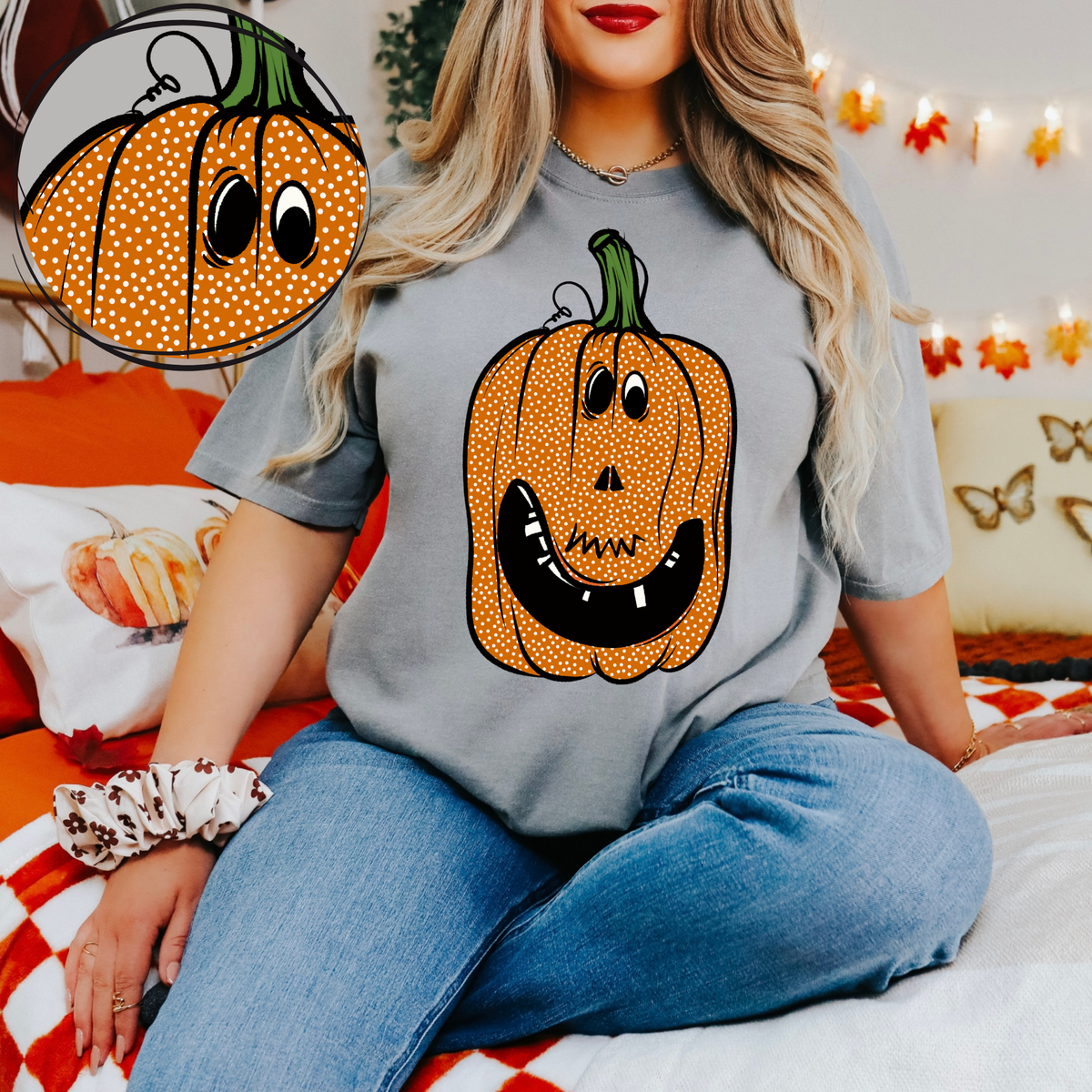 Cute Polka Dot Pumpkin Digital Design, PNG