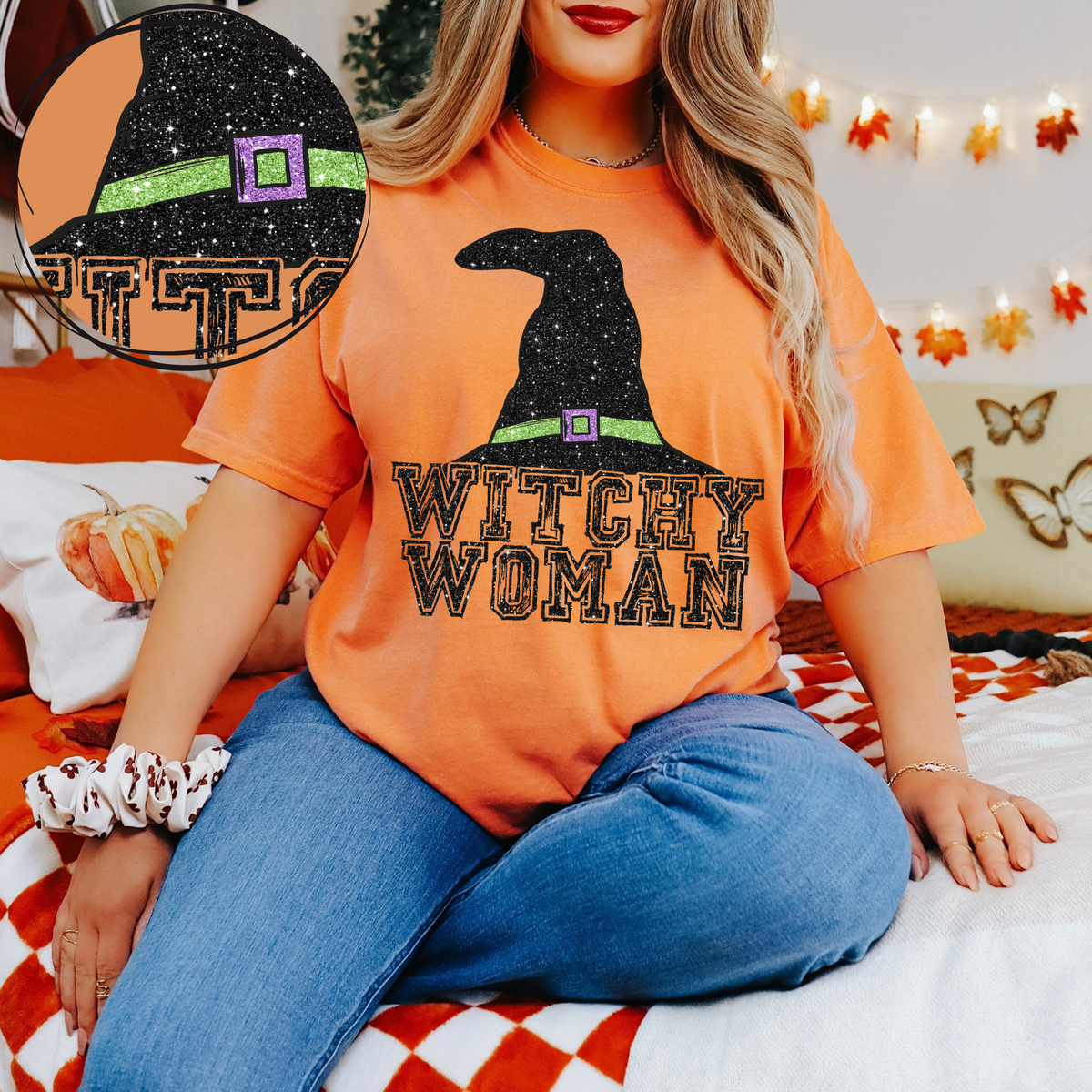 Witchy Woman Glitter Witch Hat Digital Design, PNG