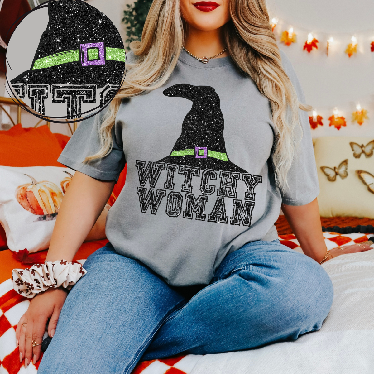 Witchy Woman Glitter Witch Hat Digital Design, PNG
