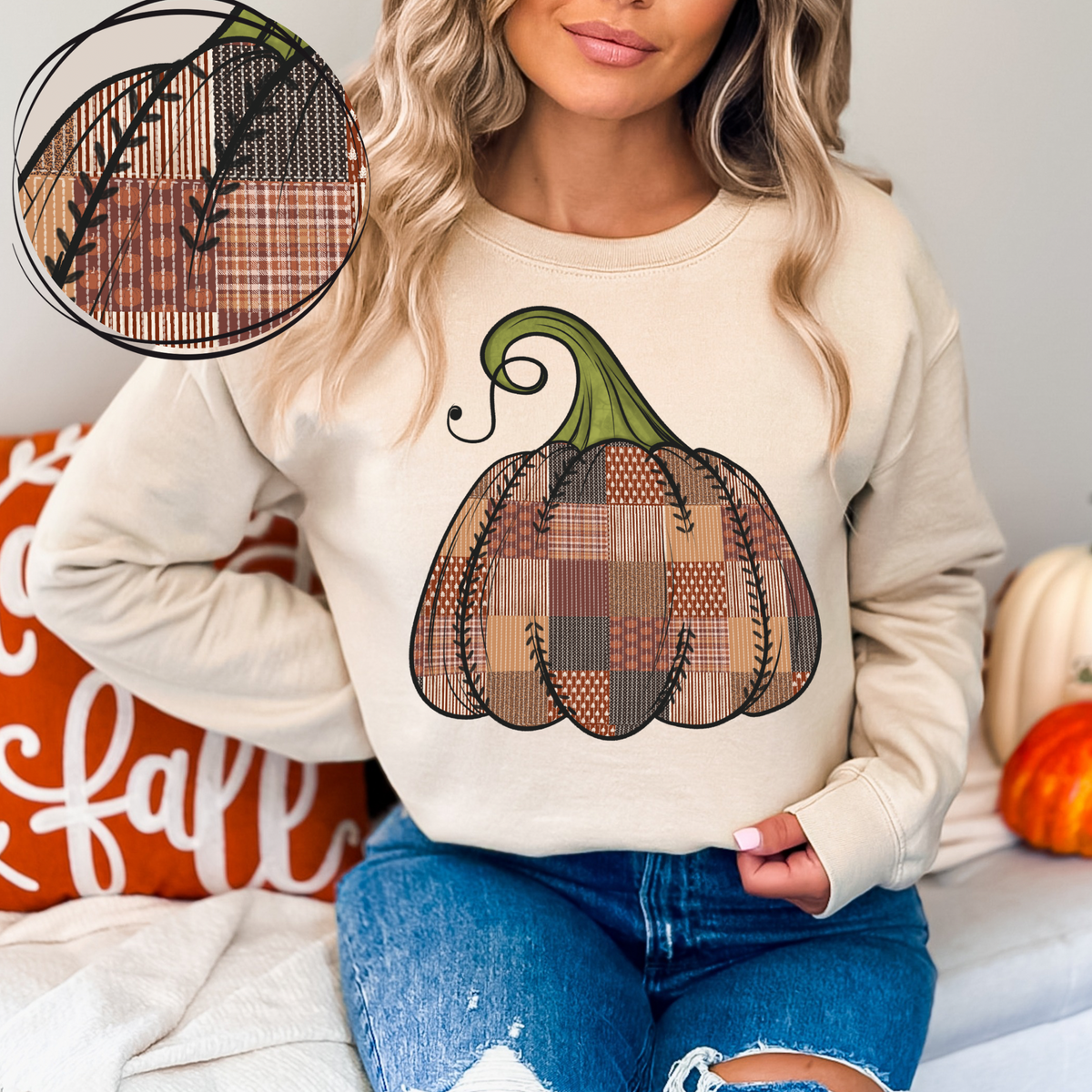 Quilted Fall Pumpkin in Browns Digital Design, PNG