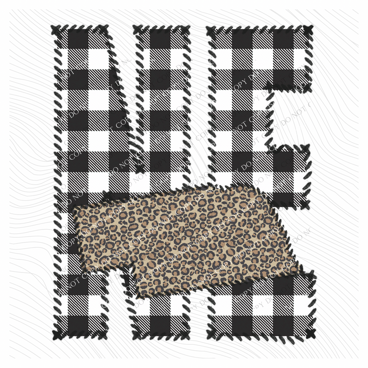 Nebraska NE Stitched Buffalo Plaid & Leopard State Patch Digital Design, PNG