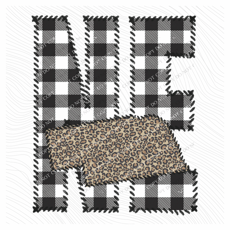 Nebraska NE Stitched Buffalo Plaid & Leopard State Patch Digital Design, PNG