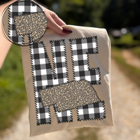 Nebraska NE Stitched Buffalo Plaid & Leopard State Patch Digital Design, PNG