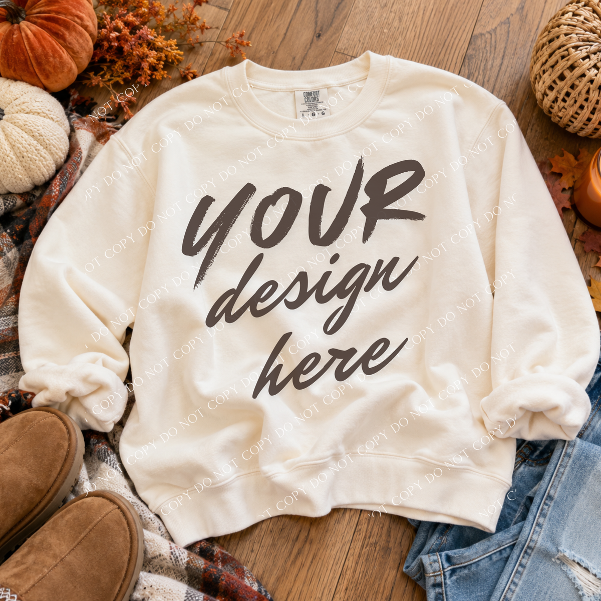 Fall Sweatshirt Flatlay Mockup, Comfort Colors 1717 Ivory