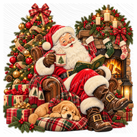 Book Reading Vintage Santa Digital Design, PNG