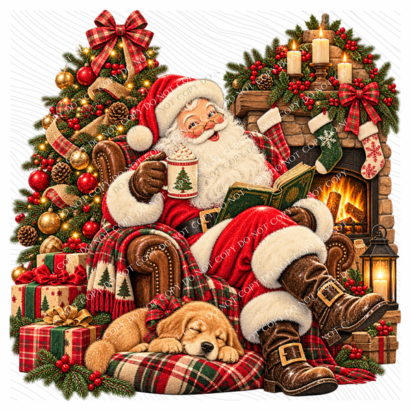Book Reading Vintage Santa Digital Design, PNG