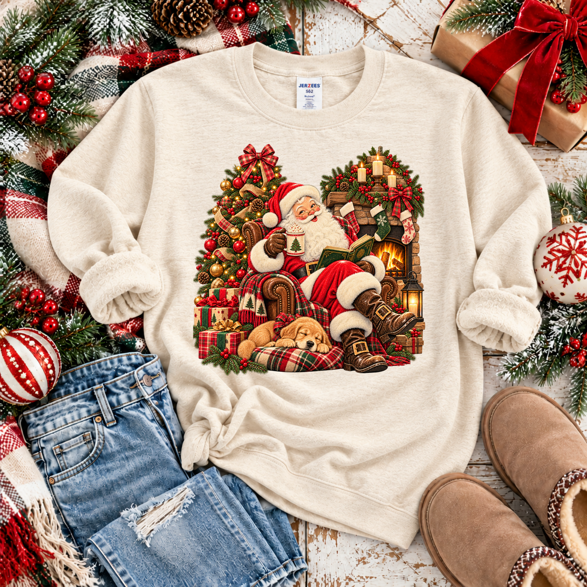 Book Reading Vintage Santa Digital Design, PNG