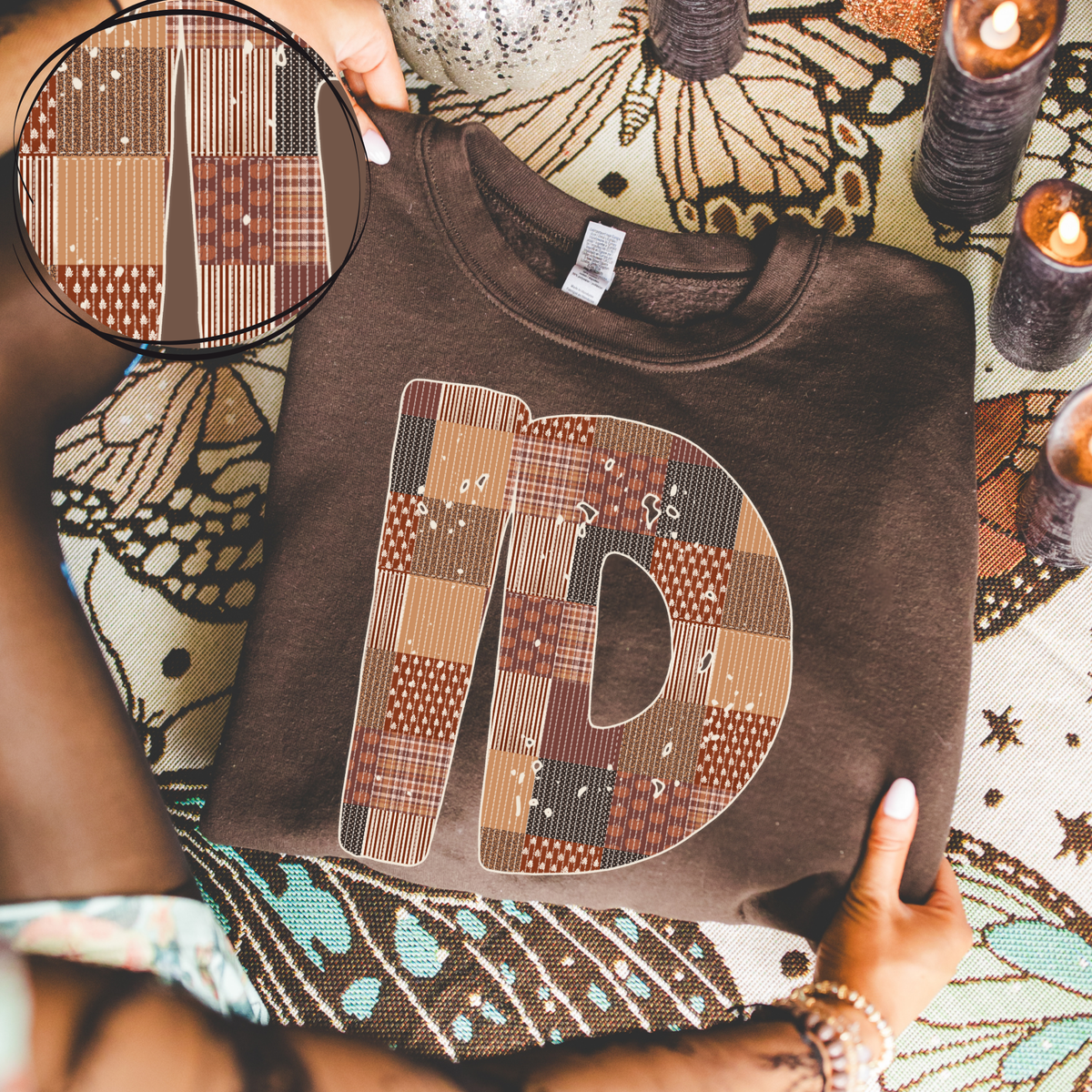 ID Idaho Autumn Pumpkins Quilted Distressed Digital Design in Browns, PNG